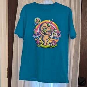 Vibrant Teal Long Sleeve Tee with Playful Graphic